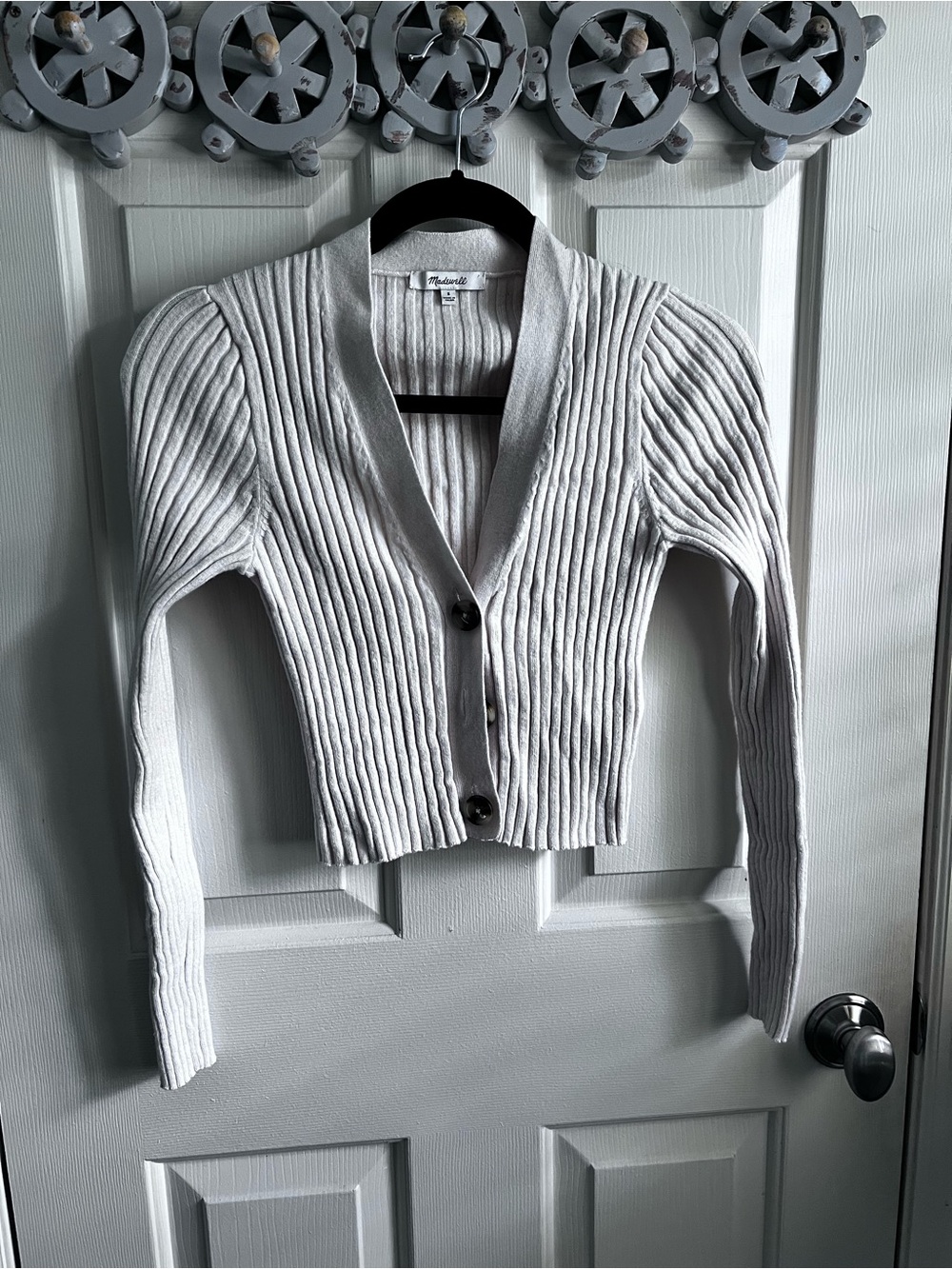 Madewell Cream Ribbed V-Neck Button Cardigan
